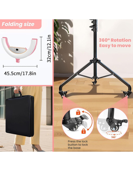 Luz de Anillo Plegable MACTREM 22" (56cm) Rosa con Soporte