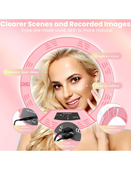 Luz de Anillo Plegable MACTREM 22" (56cm) Rosa con Soporte