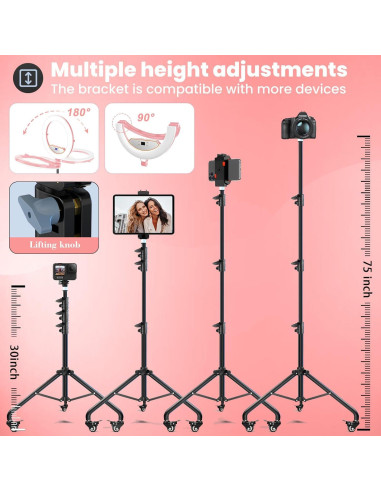 Luz de Anillo Plegable MACTREM 22" (56cm) Rosa con Soporte