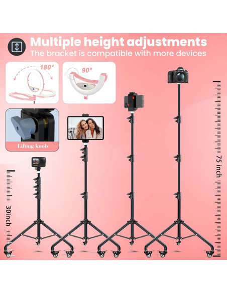 Luz de Anillo Plegable MACTREM 22" (56cm) Rosa con Soporte