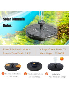 Fuente Solar para Baño de Pájaros Eskopily 1.4W con 6 Boquillas 2