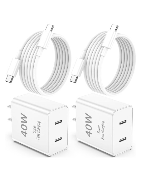 Cargador Rápido Doble USB-C 40W PGQBS con Cable 1.83m Cargador Rápido Doble USB-C 40W PGQBS con Cable 1.83m