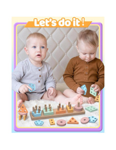 Juguetes Montessori Walenced para Niños 1-3 Años - Bloques de Madera 2