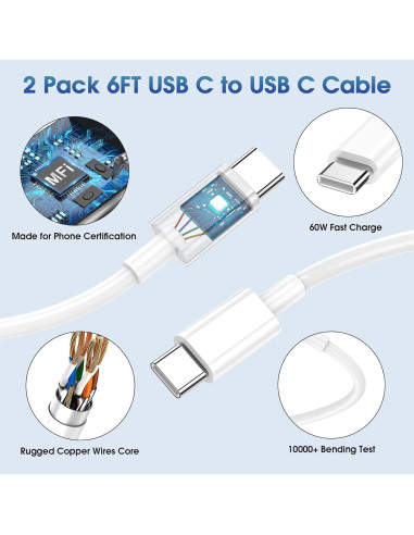 Cargador Rápido Doble USB-C 40W PGQBS con Cable 1.83m