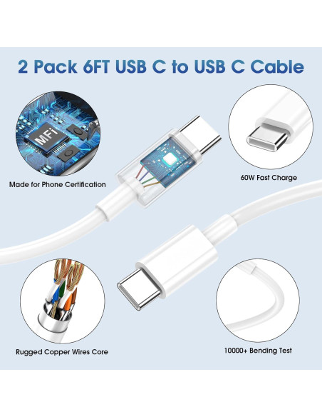 Cargador Rápido Doble USB-C 40W PGQBS con Cable 1.83m Cargador Rápido Doble USB-C 40W PGQBS con Cable 1.83m