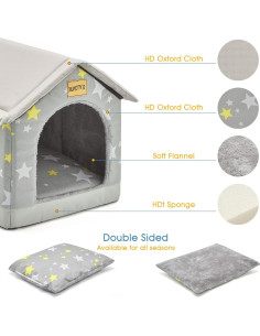 Casa para Mascotas Jiupety 2XL Gris - Cueva Cálida para Perros Grandes 2