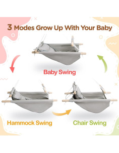Columpio para Bebés Gladswing Gris, Hamaca de Lona Ajustable 2