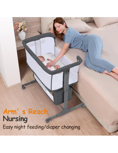 Cuna Lateral Ezebaby AP813 para Bebé con Ruedas y Almacenamiento