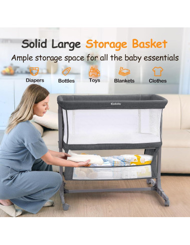 Cuna Lateral Ezebaby AP813 para Bebé con Ruedas y Almacenamiento