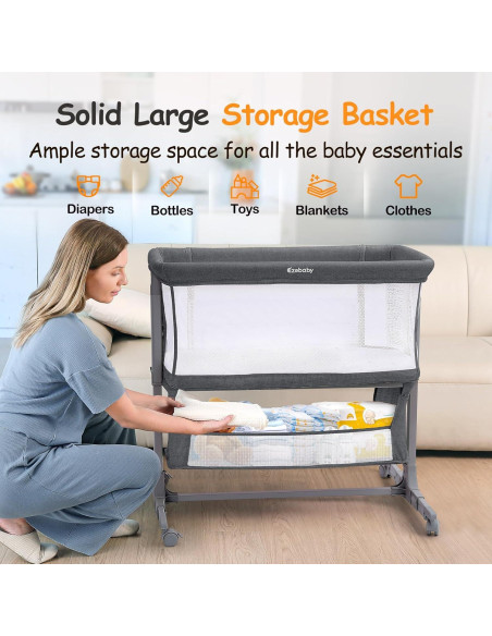 Cuna Lateral Ezebaby AP813 para Bebé con Ruedas y Almacenamiento