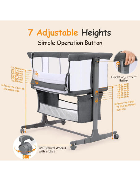 Cuna Lateral Ezebaby AP813 para Bebé con Ruedas y Almacenamiento