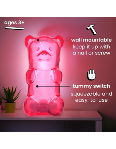Luz Nocturna Oso de Goma Gummygoods Rosa Recargable 60 Min