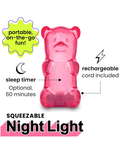 Luz Nocturna Oso de Goma Gummygoods Rosa Recargable 60 Min