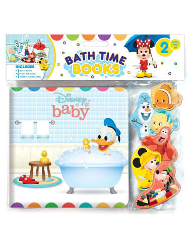 Disney Baby Bath Time Books - Activity Books for kids, Bath book, 6 Padded suction cups, 1 Mesh bag