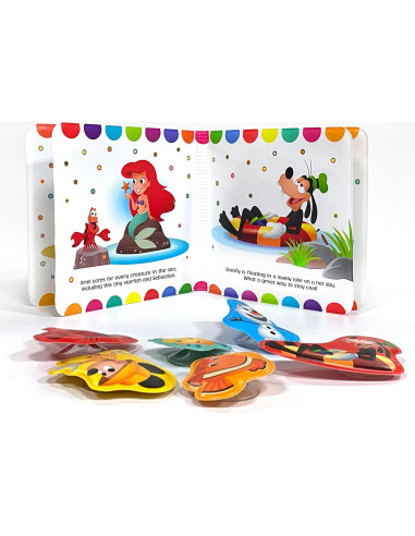 Disney Baby Bath Time Books - Activity Books for kids, Bath book, 6 Padded suction cups, 1 Mesh bag