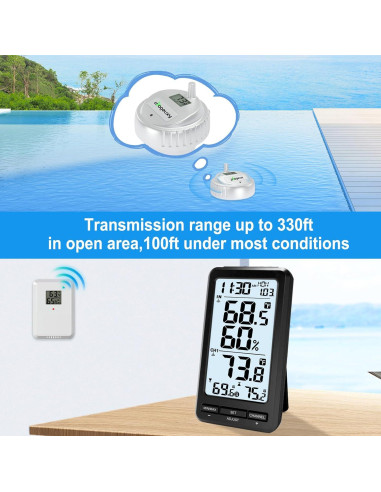 Termómetro Digital Inalámbrico Urageuxy para Piscina Flotante