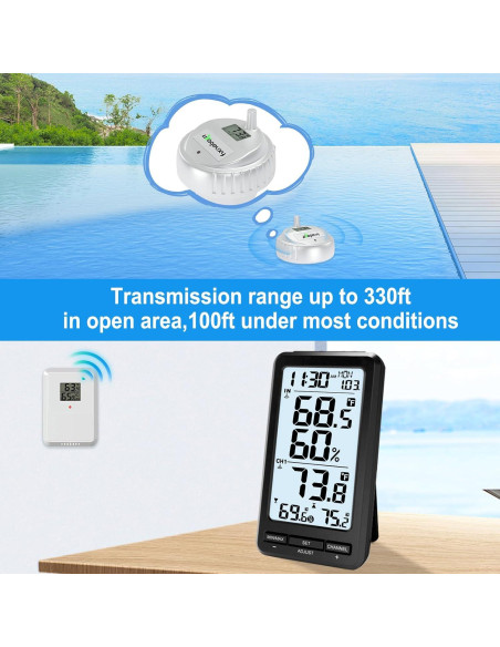 Termómetro Digital Inalámbrico Urageuxy para Piscina Flotante