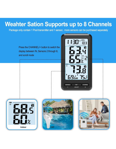 Termómetro Digital Inalámbrico Urageuxy para Piscina Flotante