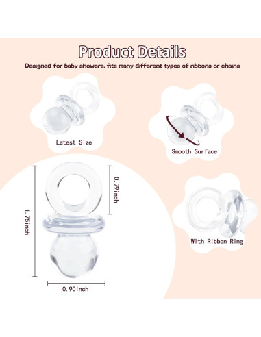 48 Chupetes Acrílicos Transparentes para Baby Shower 4.45 cm