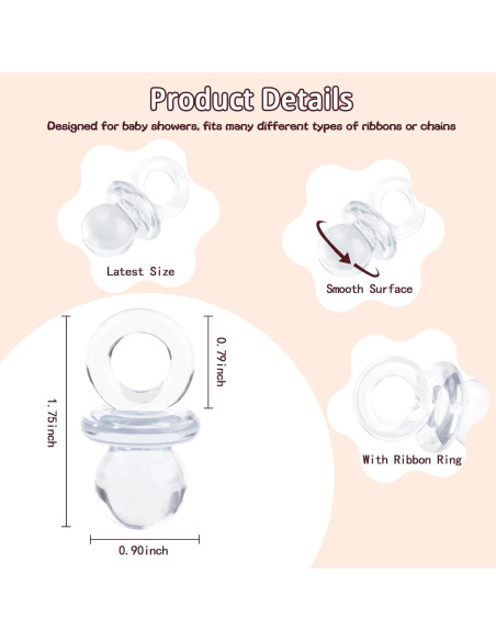 48 Chupetes Acrílicos Transparentes para Baby Shower 4.45 cm
