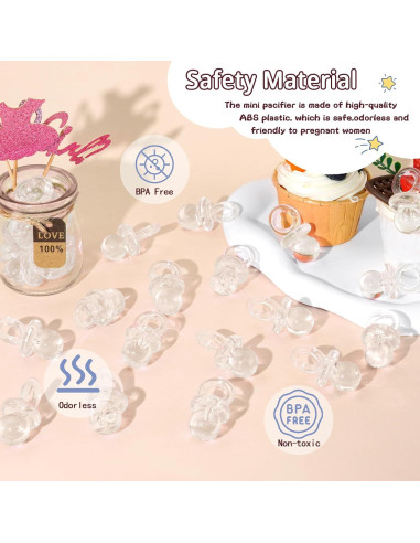 48 Chupetes Acrílicos Transparentes para Baby Shower 4.45 cm