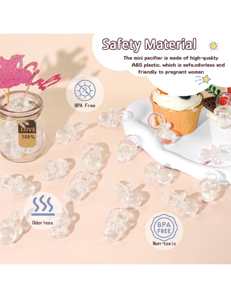 48 Chupetes Acrílicos Transparentes para Baby Shower 4.45 cm