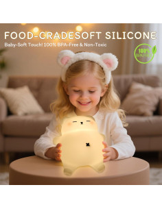 Luz Nocturna Oso Dormilón FRDEV, Silicona Suave, Recargable 2