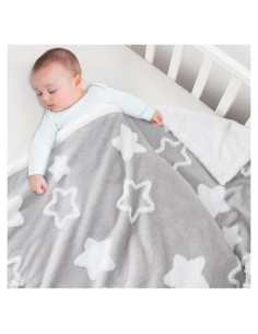 Manta Reversible para Bebés TCOYIWL Jacquard Estrellas 84x109 cm Gris