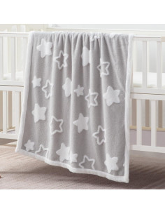 Manta Reversible para Bebés TCOYIWL Jacquard Estrellas 84x109 cm Gris 2