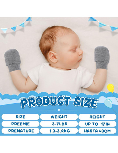 18 Pares de Mitones para Bebés Prematuros Algodón Suave