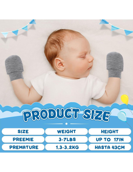 18 Pares de Mitones para Bebés Prematuros Algodón Suave