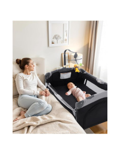 Cuna 5 en 1 Soobaby Negra y Gris Plegable con Cambiador