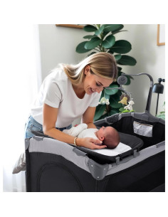 Cuna 5 en 1 Soobaby Negra y Gris Plegable con Cambiador 2