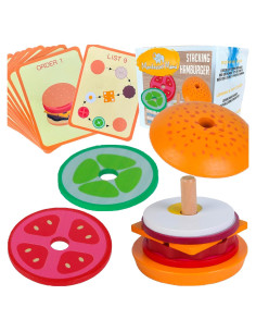 Juguete Apilable Hamburguesa de Madera Montessori Mama - 10 Tarjetas
