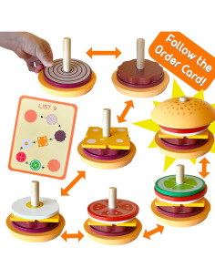 Juguete Apilable Hamburguesa de Madera Montessori Mama - 10 Tarjetas 2