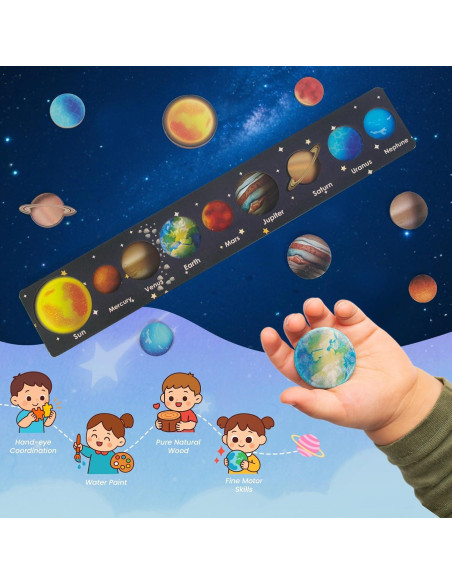Rompecabezas de Madera Sistema Solar para Niños 3+ WOODENFUN