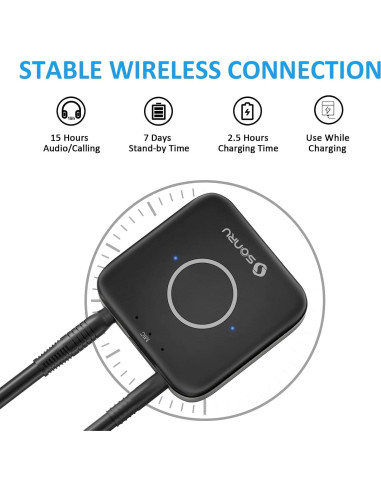 Adaptador Bluetooth 5.3 SONRU Receptor Audio Inalámbrico AUX