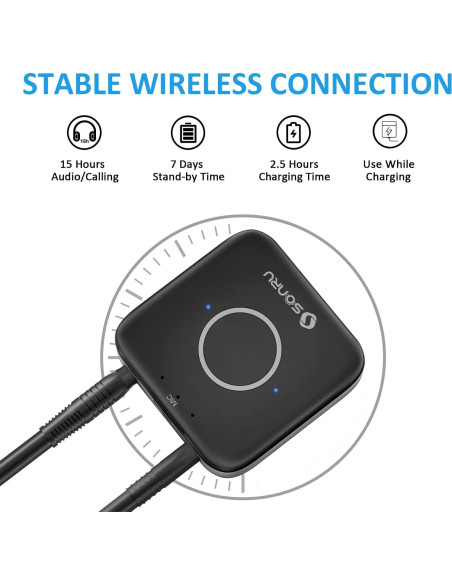 Adaptador Bluetooth 5.3 SONRU Receptor Audio Inalámbrico AUX