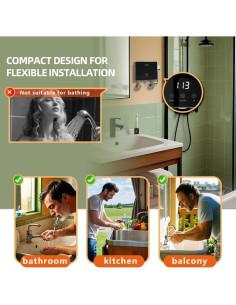 Calentador de Agua Eléctrico Sin Tanque HNK 3500W 110V Negro 2