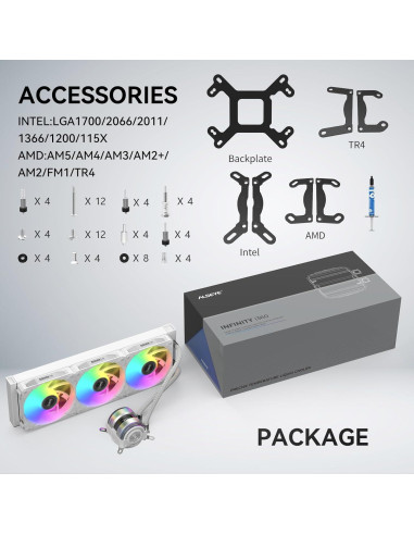 ALSEYE i360 Refrigeración Líquida CPU 360mm ARGB PWM - Blanco
