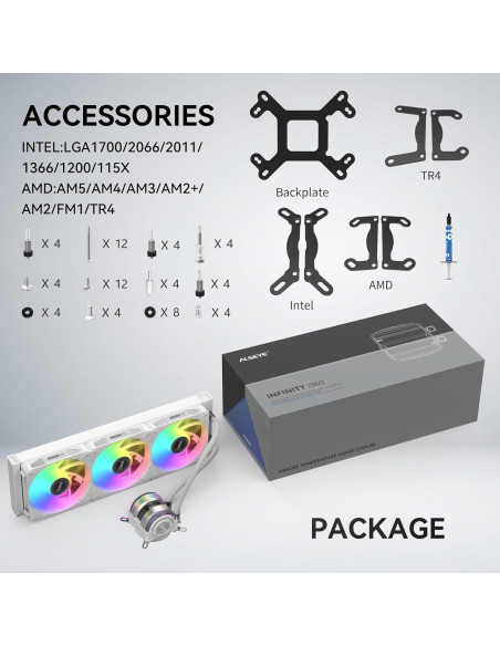 ALSEYE i360 Refrigeración Líquida CPU 360mm ARGB PWM - Blanco