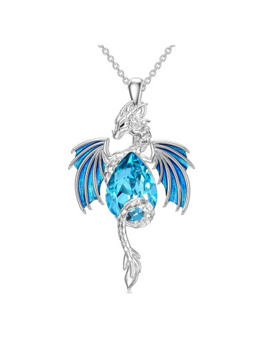Collar de Dragón de Plata Esterlina 925 con Cristal Azul