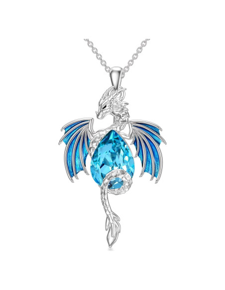 Collar de Dragón de Plata Esterlina 925 con Cristal Azul