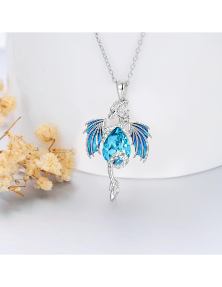 Collar de Dragón de Plata Esterlina 925 con Cristal Azul