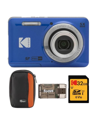 Cámara Digital Kodak PIXPRO FZ55 Azul + Funda + 32GB + Lector