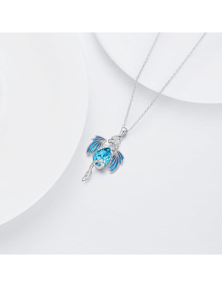 Collar de Dragón de Plata Esterlina 925 con Cristal Azul