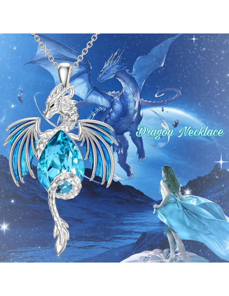 Collar de Dragón de Plata Esterlina 925 con Cristal Azul