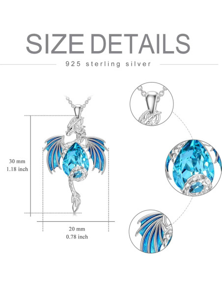 Collar de Dragón de Plata Esterlina 925 con Cristal Azul