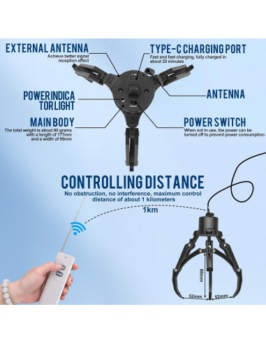 Garra Mecánica para Drone Amanely TF381 - Control Remoto 1km