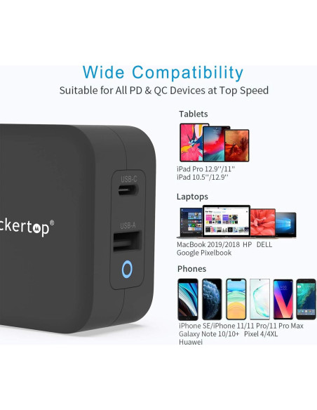 Cargador Rápido USB C 65W Mackertop PD3.0 para MacBook y iPhone Cargador Rápido USB C 65W Mackertop PD3.0 para MacBook y iPhone